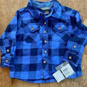 NWT Eddie Bauer Baby Flannel Shirt - Sz 12 months - Blue and black plaid button